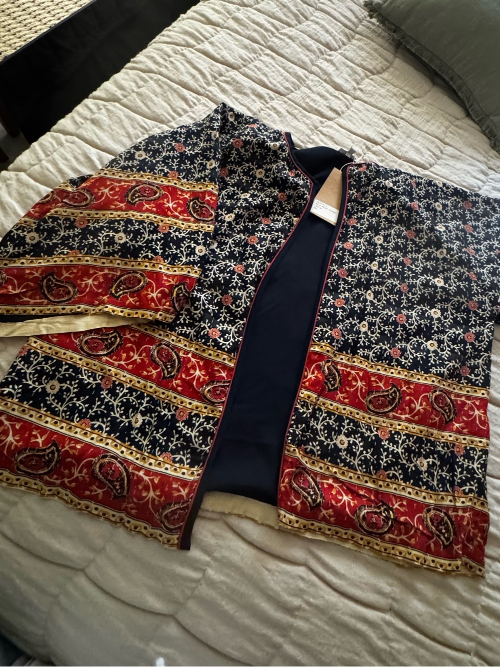 Starmela Boho Printed Open Jacket Kimono Paisley Festival Layer Size Small